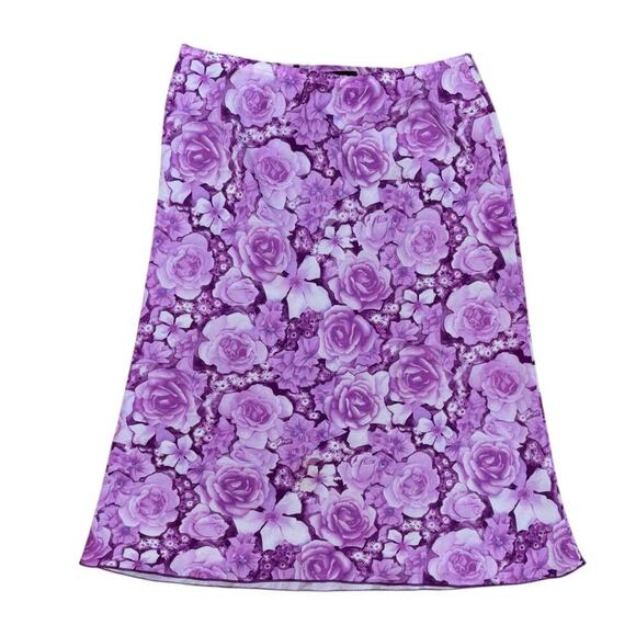 Y2K Purple Floral Midi Skirt Women’s 32 Stretch Comfort Cottage Prairie Whimsy - Picture 3 of 8